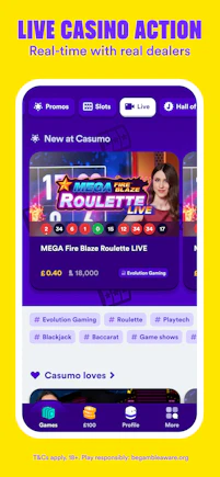 Interfaz de la app de Casumo mostrando juegos y navegación