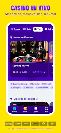 Interfaz de la app de Casumo mostrando juegos y bonos