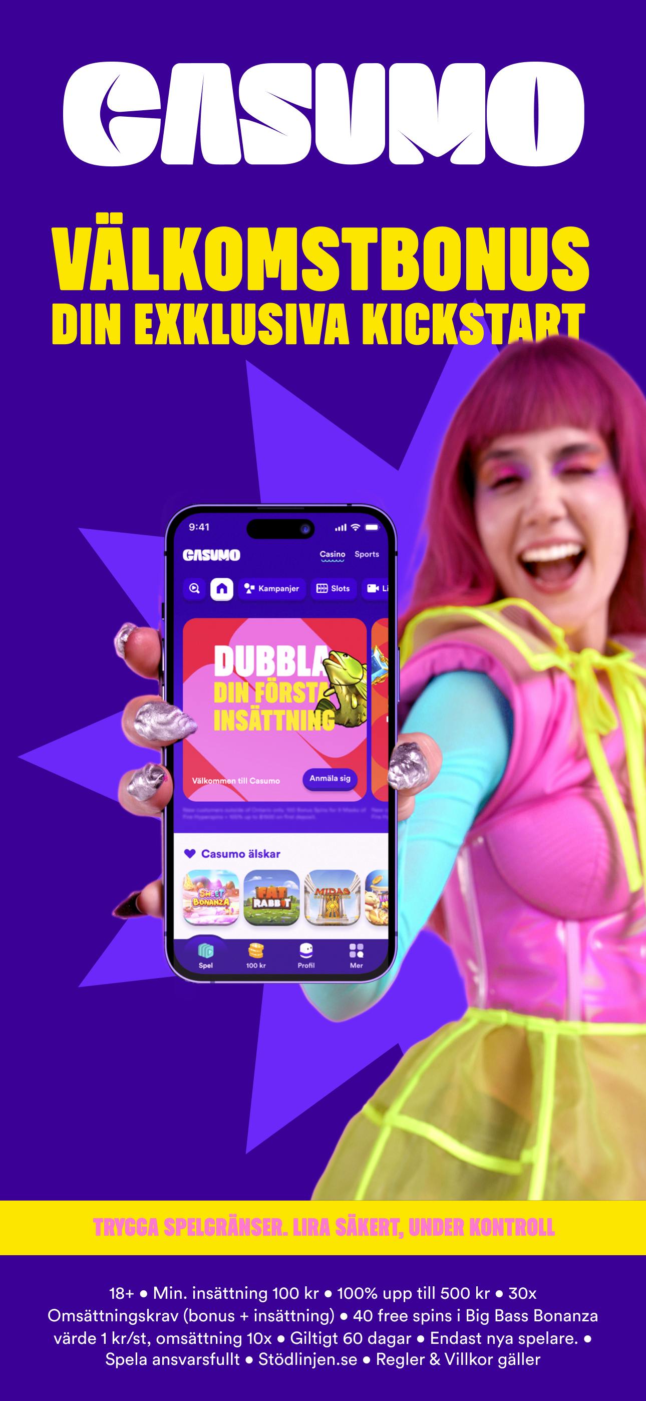 Casumo mobilapp för mobilcasino: intro